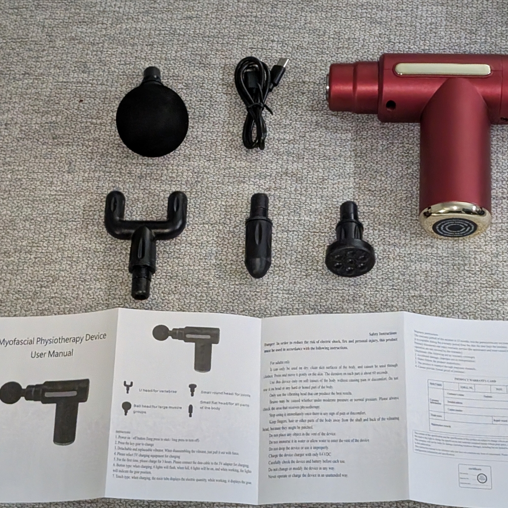 Deep Tissue Portable Massage Gun Handheld Full Body Pain Relief - Red